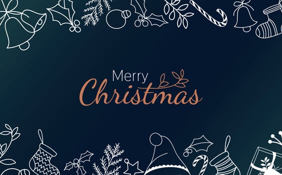 Merry Christmas greeting with christmas ornament on blue navy background vector