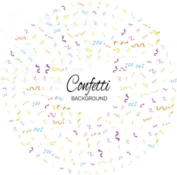 Vector abstract White Background with many falling tiny colorful confetti pieces and ribbon. Carnival. Christmas or New Year decoration colorful party pennants for birthday. festival