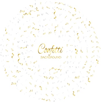 Golden Confetti And Streamer Ribbon Falling On Transparent Background. Vector