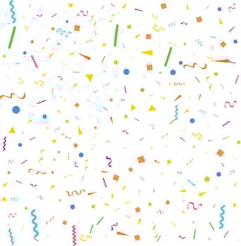 Vector abstract White Background with many falling tiny colorful confetti pieces and ribbon. Carnival. Christmas or New Year decoration colorful party pennants for birthday. festival