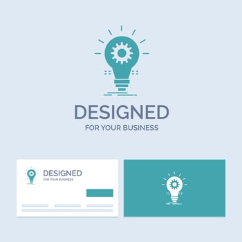 Bulb. develop. idea. innovation. light Business Logo Glyph Icon Symbol for your business. Turquoise Business Cards with Brand logo template. vector