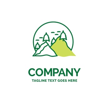 hill. landscape. nature. mountain. sun Flat Business Logo template. Creative Green Brand Name Design. vector