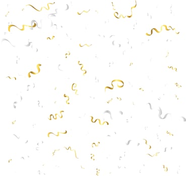 Golden Confetti And Streamer Ribbon Falling On Transparent Background. Vector