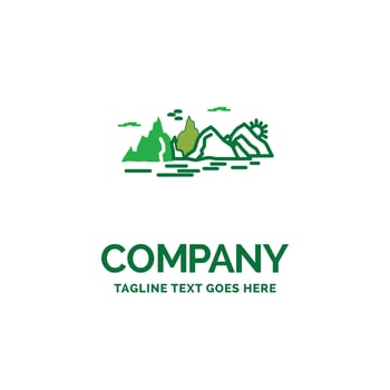 Mountain. hill. landscape. nature. cliff Flat Business Logo template. Creative Green Brand Name Design. vector
