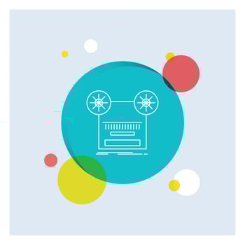 Record. recording. retro. tape. music White Line Icon colorful Circle Background vector