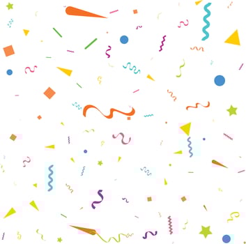 Colorful Confetti. Vector Festive Illustration of Falling Shiny Confetti Isolated on Transparent White Background. Holiday Decorative Tinsel Element for Design