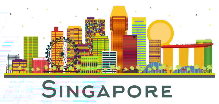 Singapore Skyline with Color Buildings Isolated on White Background. vector