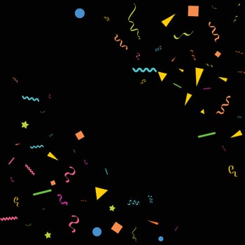 Colorful Confetti. Vector Festive Illustration of Falling Shiny Confetti Isolated on Black Black Background. Holiday Decorative Tinsel Element for Design