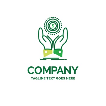 coin. hand. stack. dollar. income Flat Business Logo template. Creative Green Brand Name Design. vector