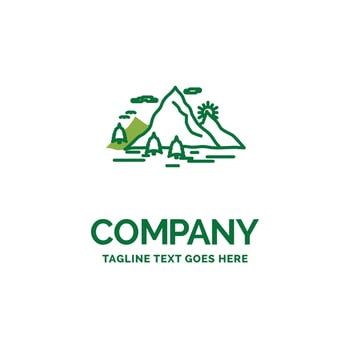 Nature. hill. landscape. mountain. scene Flat Business Logo template. Creative Green Brand Name Design. vector