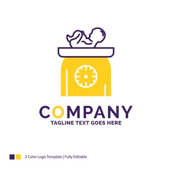 Company Name Logo Design For weight. baby. New born. scales. kid. Purple and yellow Brand Name Design with place for Tagline. Creative Logo template for Small and Large Business. vector