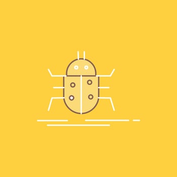 Bug. bugs. insect. testing. virus Flat Line Filled Icon. Beautiful Logo button over yellow background for UI and UX. website or mobile application vector