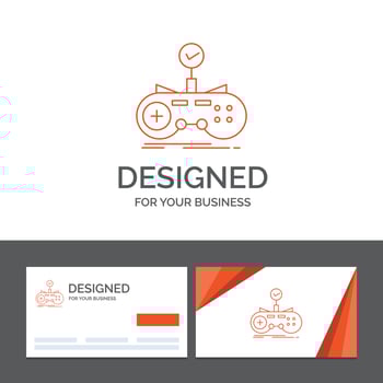Business logo template for Check. controller. game. gamepad. gaming. Orange Visiting Cards with Brand logo template vector