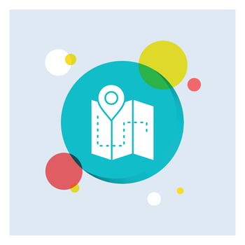 Map. Camping. plan. track. location White Glyph Icon colorful Circle Background vector
