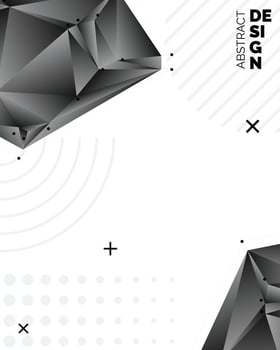Abstract 3d chaotic low poly shapes. Flying polygonal pyramids in empty space. Futuristic background with bokeh effect. Poster design vector