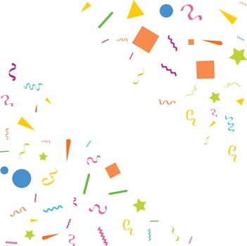 Vector abstract White Background with many falling tiny colorful confetti pieces and ribbon. Carnival. Christmas or New Year decoration colorful party pennants for birthday. festival