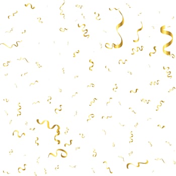 Golden Confetti And Streamer Ribbon Falling On Transparent Background. Vector
