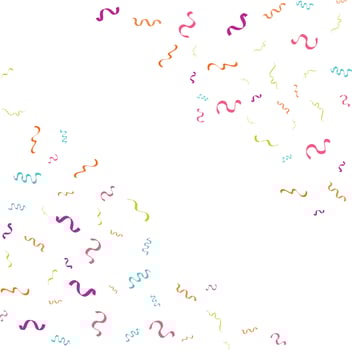 Vector abstract White Background with many falling tiny colorful confetti pieces and ribbon. Carnival. Christmas or New Year decoration colorful party pennants for birthday. festival