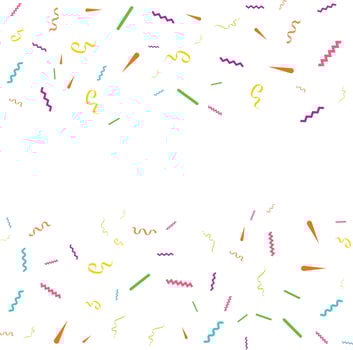 Vector abstract White Background with many falling tiny colorful confetti pieces and ribbon. Carnival. Christmas or New Year decoration colorful party pennants for birthday. festival