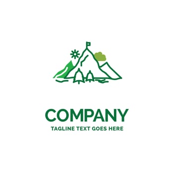achievement. flag. mission. mountain. success Flat Business Logo template. Creative Green Brand Name Design. vector