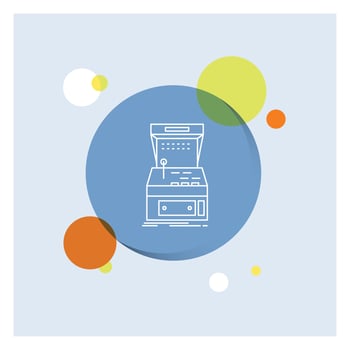Arcade. console. game. machine. play White Line Icon colorful Circle Background vector