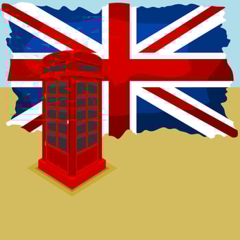 Editable English Telephone Booth Vector Illustration with Union Jack Flag on The Background for England Culture Tradition and History Related Design