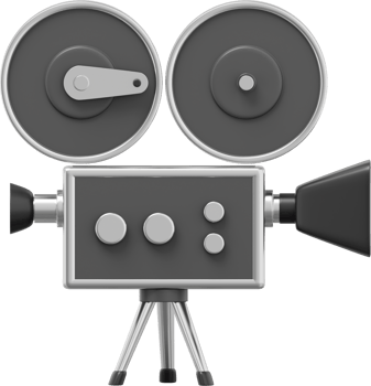 Vintage black cartoon style movie camera. Funny retro video camera. 3D rendering. PNG icon on transparent background
