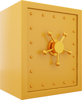 Retro safe with wheel handles. Yellow close storage. PNG icon on transparent background. 3D rendering.