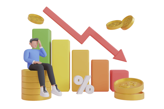 3D Illustration of Economic Recession. 3D Illustration of World Crisis. Stock markets down chart. financial stagnation, recession, crisis, business crash and economic collapse.3d illustration. png