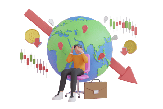 3D Illustration of Economic Recession. 3D Illustration of World Crisis. Stock markets down chart. financial stagnation, recession, crisis, business crash and economic collapse.3d illustration. png