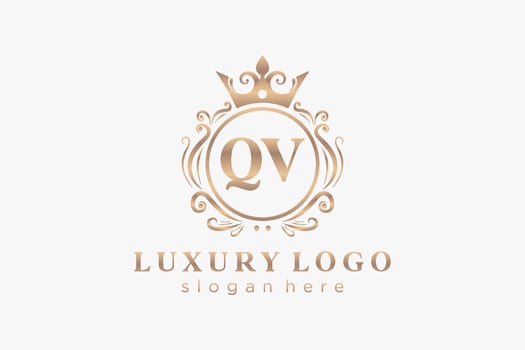 Initial QV Letter Royal Luxury Logo template in vector art for Restaurant, Royalty, Boutique, Cafe, Hotel, Heraldic, Jewelry, Fashion and other vector illustration.
