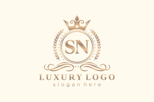 Initial SN Letter Royal Luxury Logo template in vector art for Restaurant, Royalty, Boutique, Cafe, Hotel, Heraldic, Jewelry, Fashion and other vector illustration.