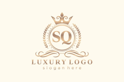 Initial SQ Letter Royal Luxury Logo template in vector art for Restaurant, Royalty, Boutique, Cafe, Hotel, Heraldic, Jewelry, Fashion and other vector illustration.