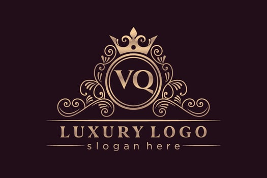 VQ Initial Letter Gold calligraphic feminine floral hand drawn heraldic monogram antique vintage style luxury logo design Premium Vector