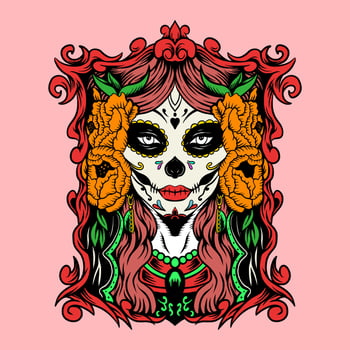 Sugar skull lady with frame vector
