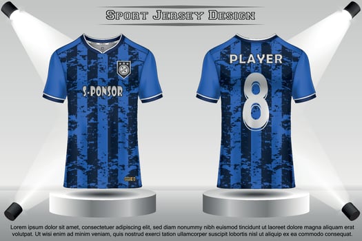 Soccer jersey mockup football jersey design on the podium sublimation sport t shirt design collection for racing, cycling, gaming, motocross vector