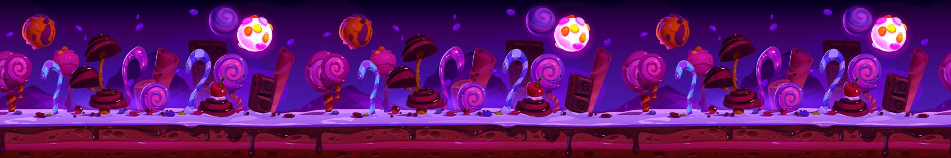 Candy planet night landscape cartoon game platform vector