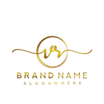 Initial VR handwriting logo with circle hand drawn template vector