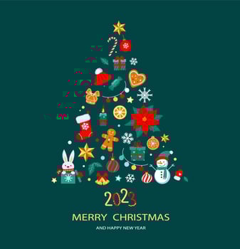 Christmas tree made of colourful elements vector