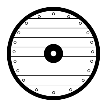 Viking wooden shield in lineart. Viking weapons. PNG illustration.