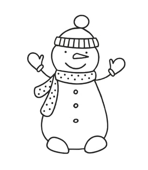 Snowman Vector Illustration Doodle Isolated on White Background Christmas Concept