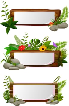 Empty paper blank on wooden signboard in the garden vector