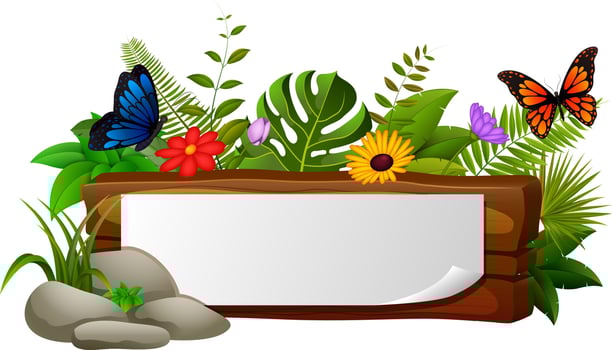 Wood sign with many butterfly vector