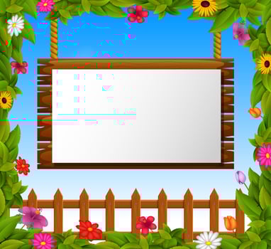 Empty paper blank on wooden signboard in the garden vector