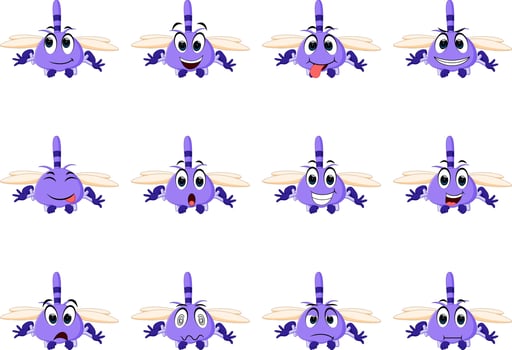 dragonfly with different facial expressions and different color vector