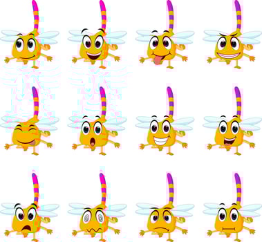 dragonfly with different facial expressions and different color vector