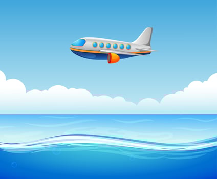 a commercial plane flying over sea vector