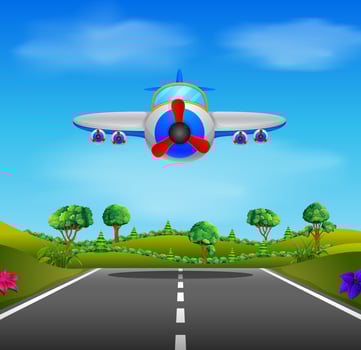showing a flying plane landing vector
