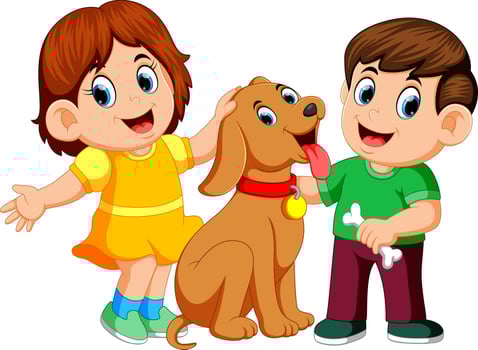 children with their pet dog vector