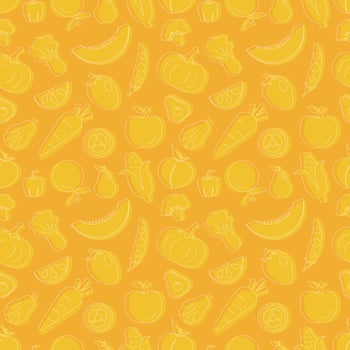Vegetarian, Fruit and Vegetables Seamless Pattern Design with Fresh, Organic and Natural Food in Hand Drawn Flat Cartoon Background Illustration vector